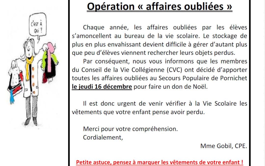 URGENT : Opération « affaires oubliées »